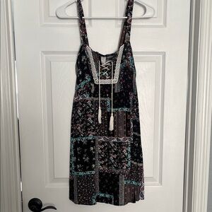 No Boundaries Floral Patchwork Mini Dress - Black and Blue